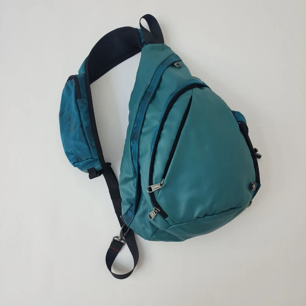 OutdoorMaster Sling Bag Teal Blue Camo Crossbody Backpack Hiking Travel Shoulder
